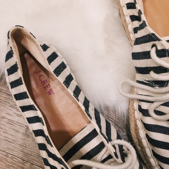 J Crew | Blue Striped Lace Up Espadrilles - Picture 3 of 5